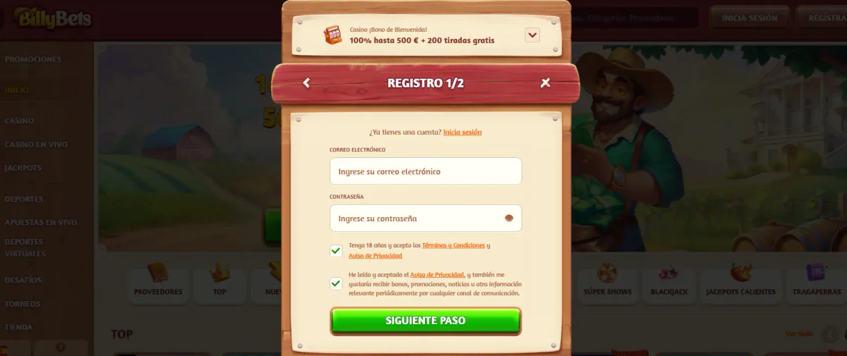 billybets casino registro